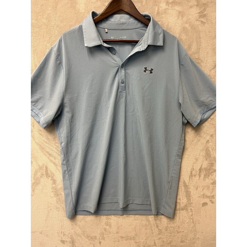 Under Armour Polo Shirt Men's XL Heatgear Pullover Blue Collared Grid